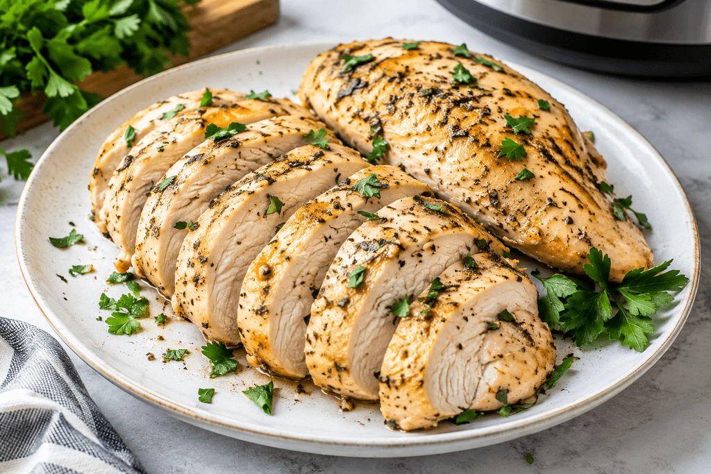 Frozen chicken breasts Instant Pot recipe, sliced and juicy