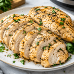 Frozen chicken breasts Instant Pot recipe, sliced and juicy